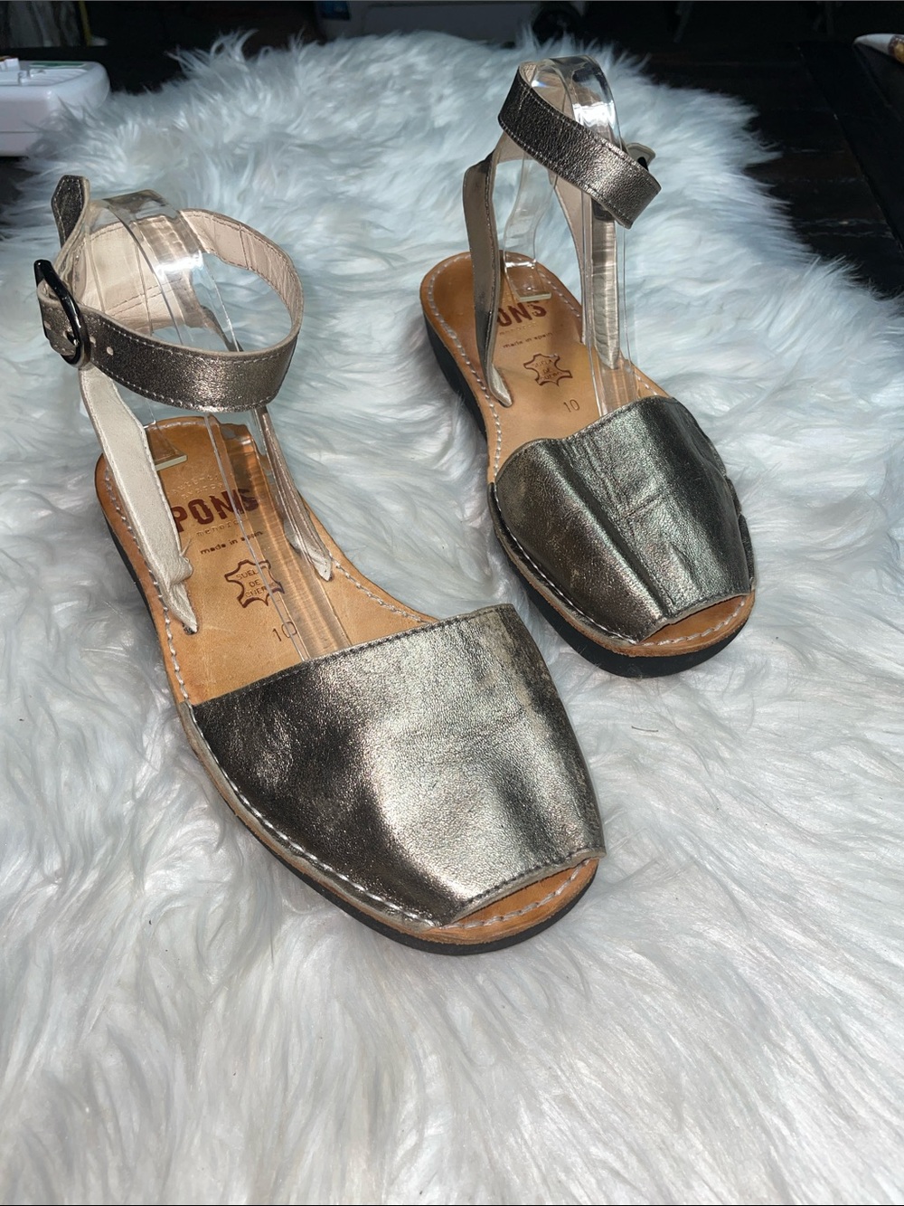 Pons Metallic Leather Peep Toe Ankle Boho Sandals
